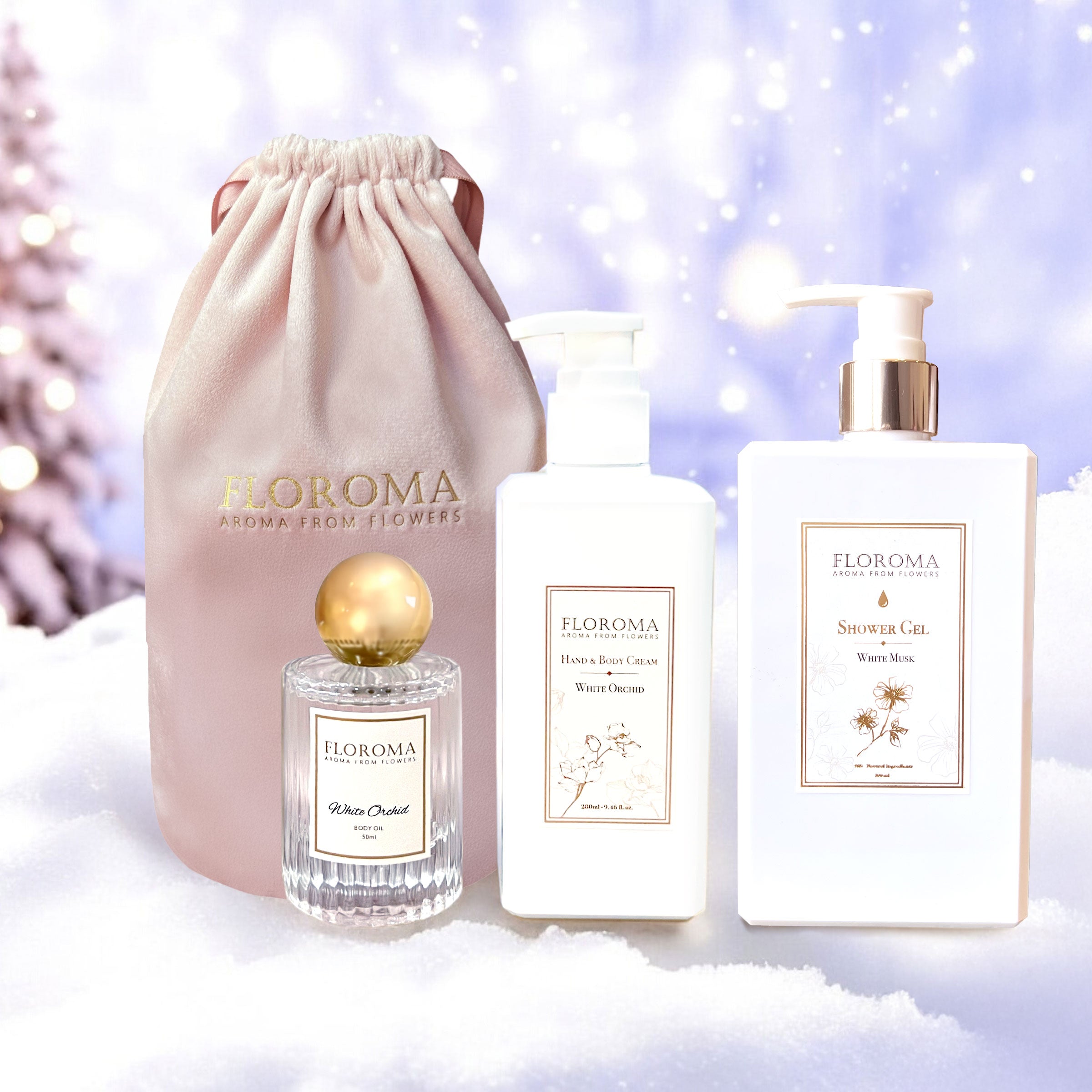 身體護理奢華禮盒3件裝(身體護理油+雪肌香氛沐浴露+香氛身體乳液)